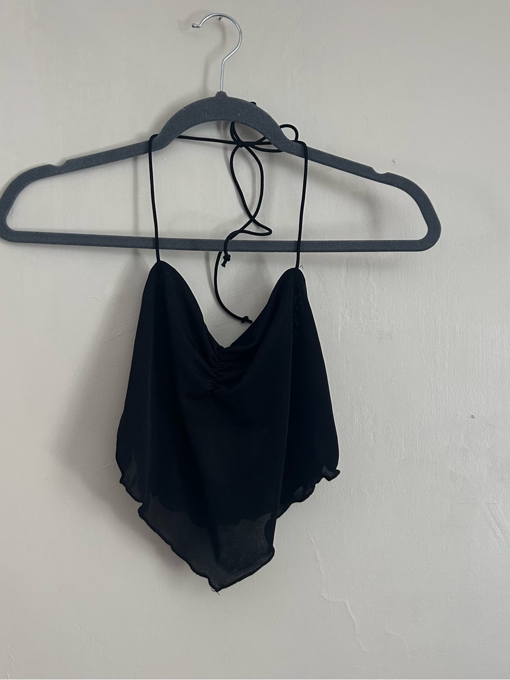 SHEIN Black Halter Cami with Handkerchief Hem